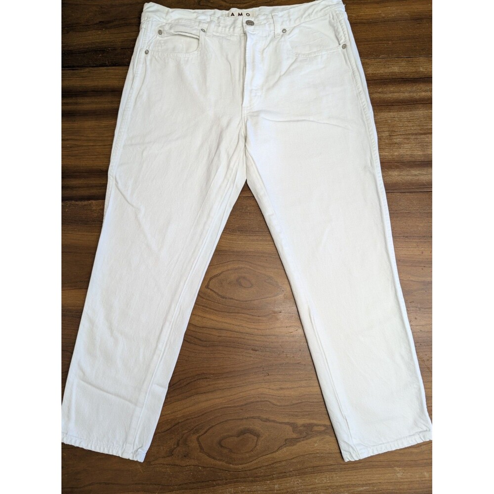 AMO Tomboy White Crop Pant Jeans Womens 31 (34x27) Straight Leg Button Fly Mid